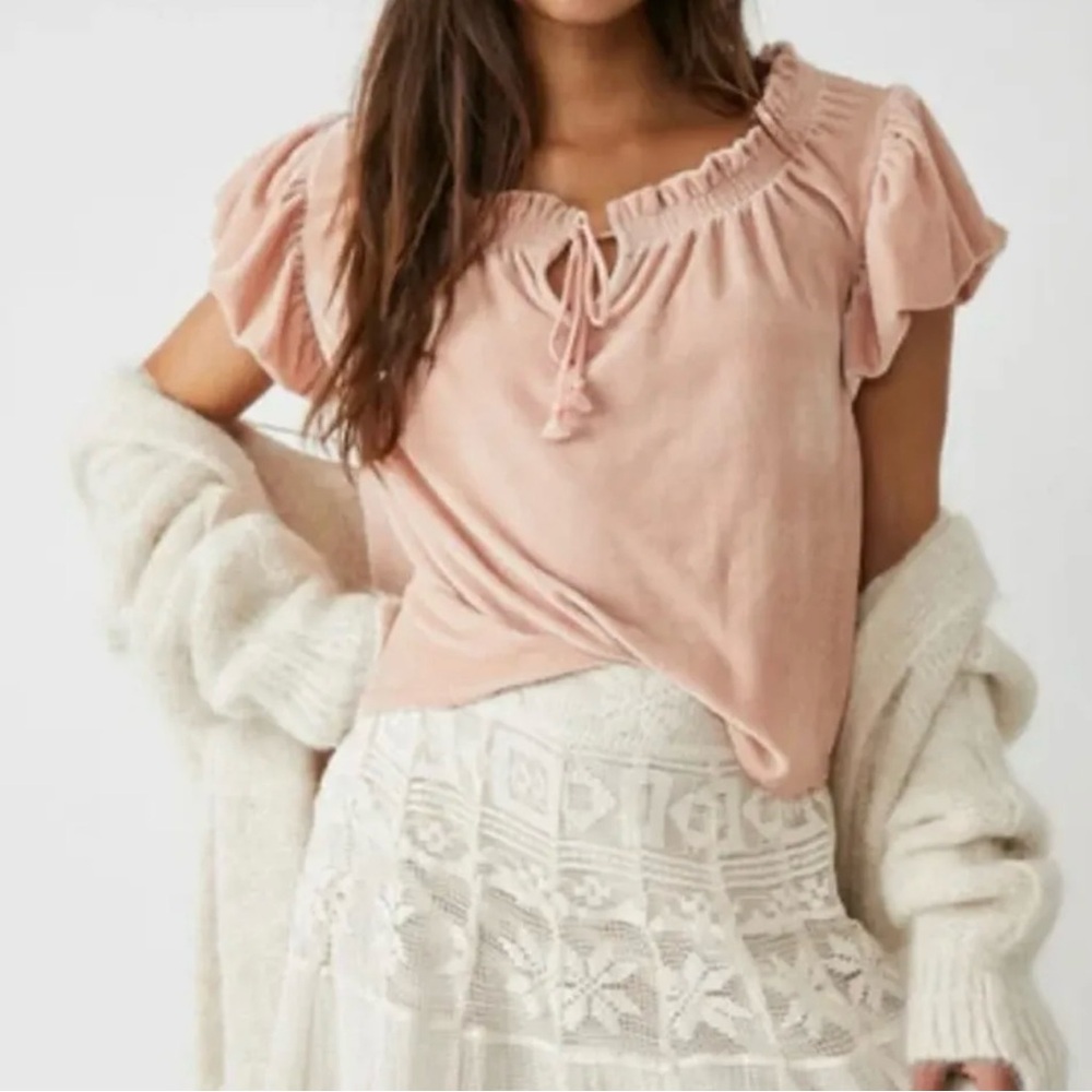 FP Movement by Free People Pink Flutter Sleeve Blouse